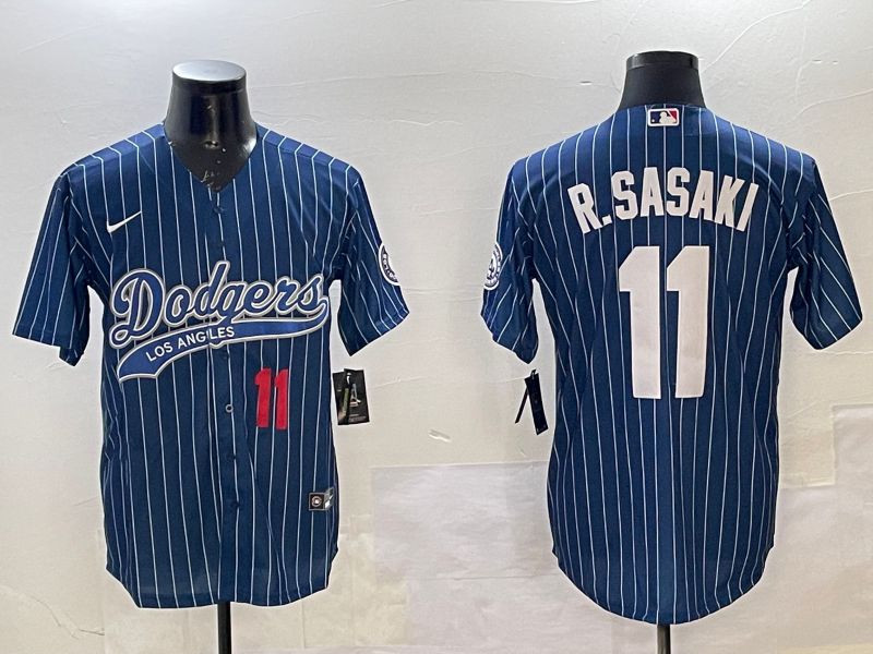 Men Los Angeles Dodgers #11 R.Sasaki Blue Stripe Joint Name 2025 Nike MLB Jersey style 2->los angeles dodgers->MLB Jersey